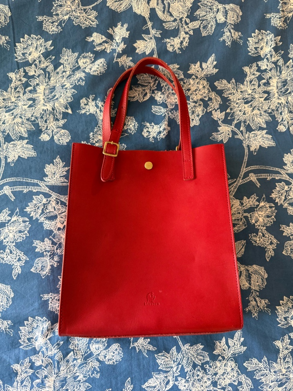 Red Leather Tote with Gold Accent — Unbranded